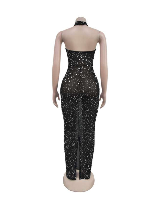 Rhinestone Maxi Dress -Black