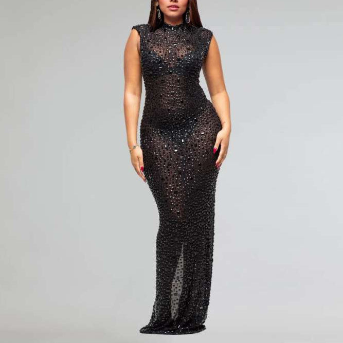 Rhinestone Sheer Maxi Dress