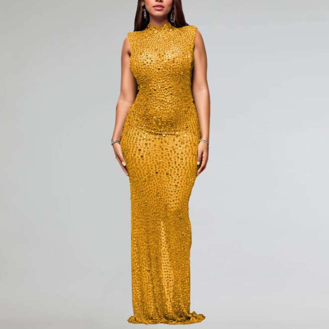 Rhinestone Sheer Maxi Dress