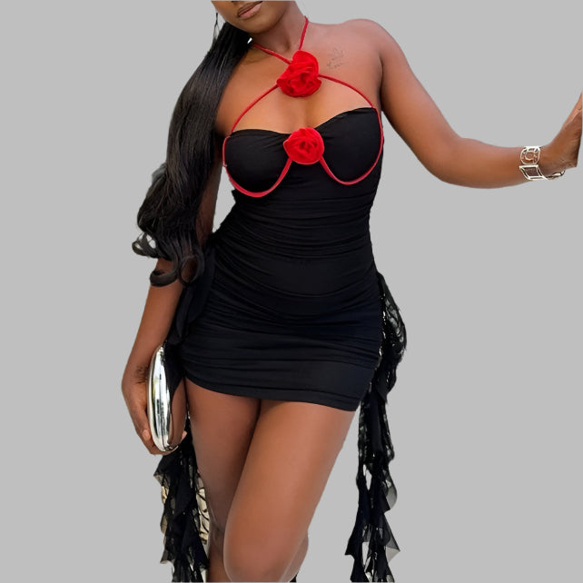 Rose Black Mini Dress