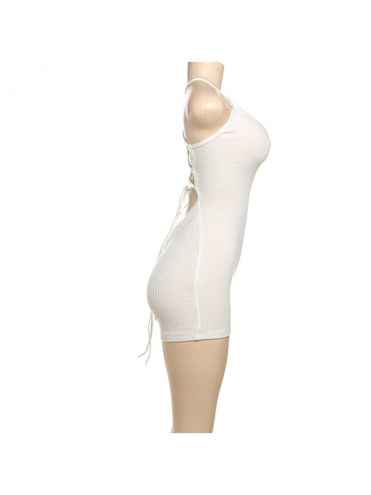 Halter V Neck Backless Lace-Up Rompers