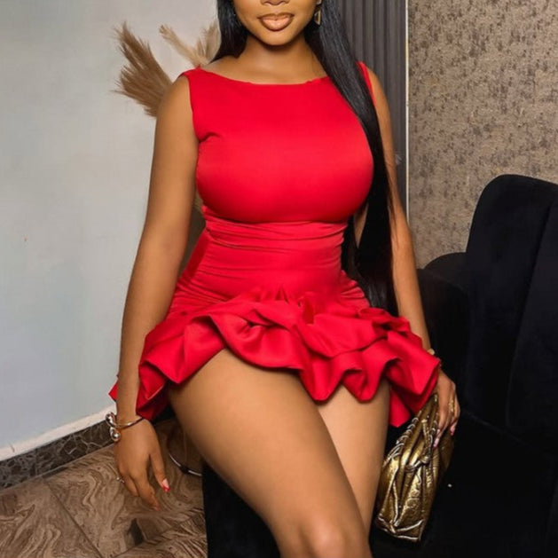 Red Ruffled Mini Dress